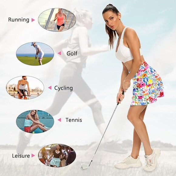 Colorful Layered Flowered Skort (Skirt with Shorts) w/ 2 Pockets - Picture 4 of 6